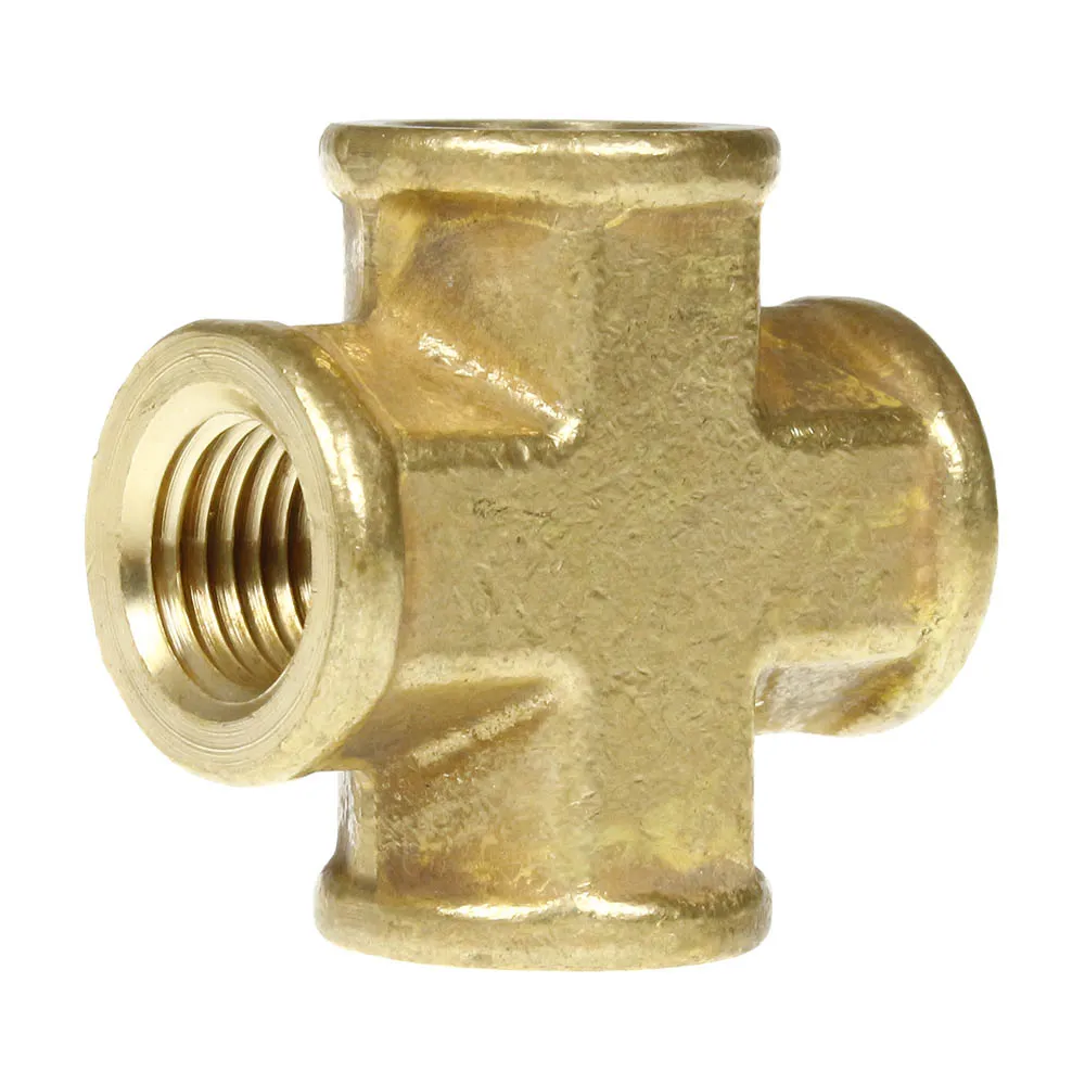 1/4" Female NPTF Forged Cross Solid Brass Multi Directional Pipe Fitting New