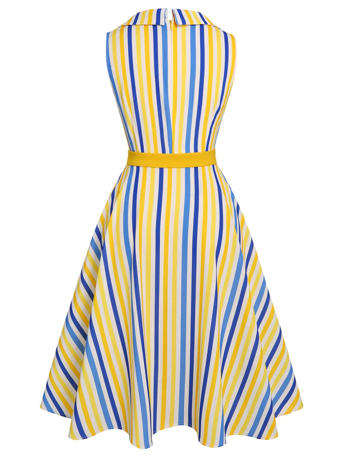 2PCS 1950s Yellow White Blue Striped Romper & Skirt