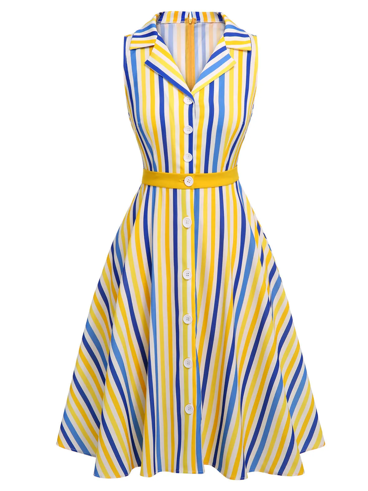 2PCS 1950s Yellow White Blue Striped Romper & Skirt