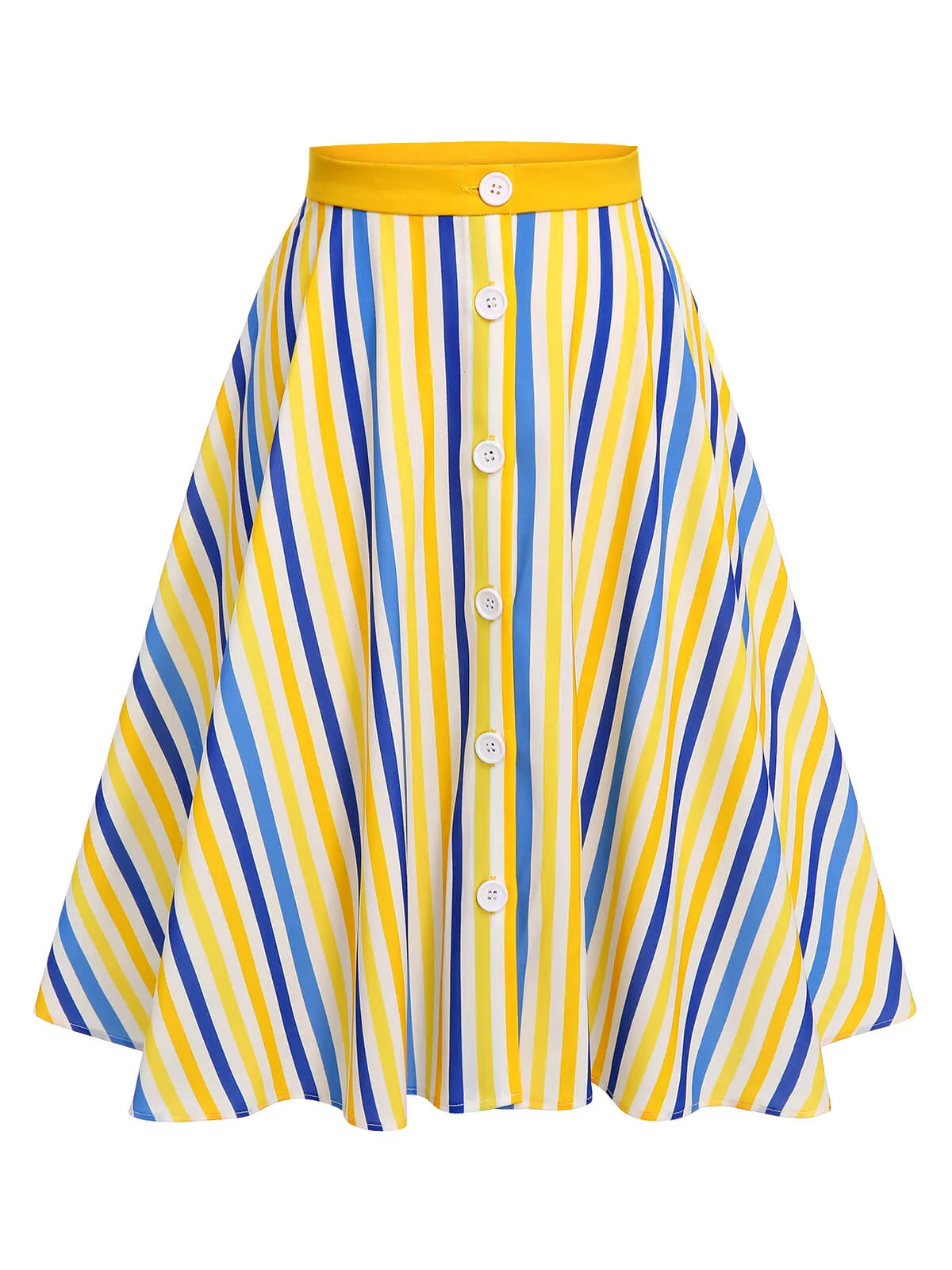 2PCS 1950s Yellow White Blue Striped Romper & Skirt