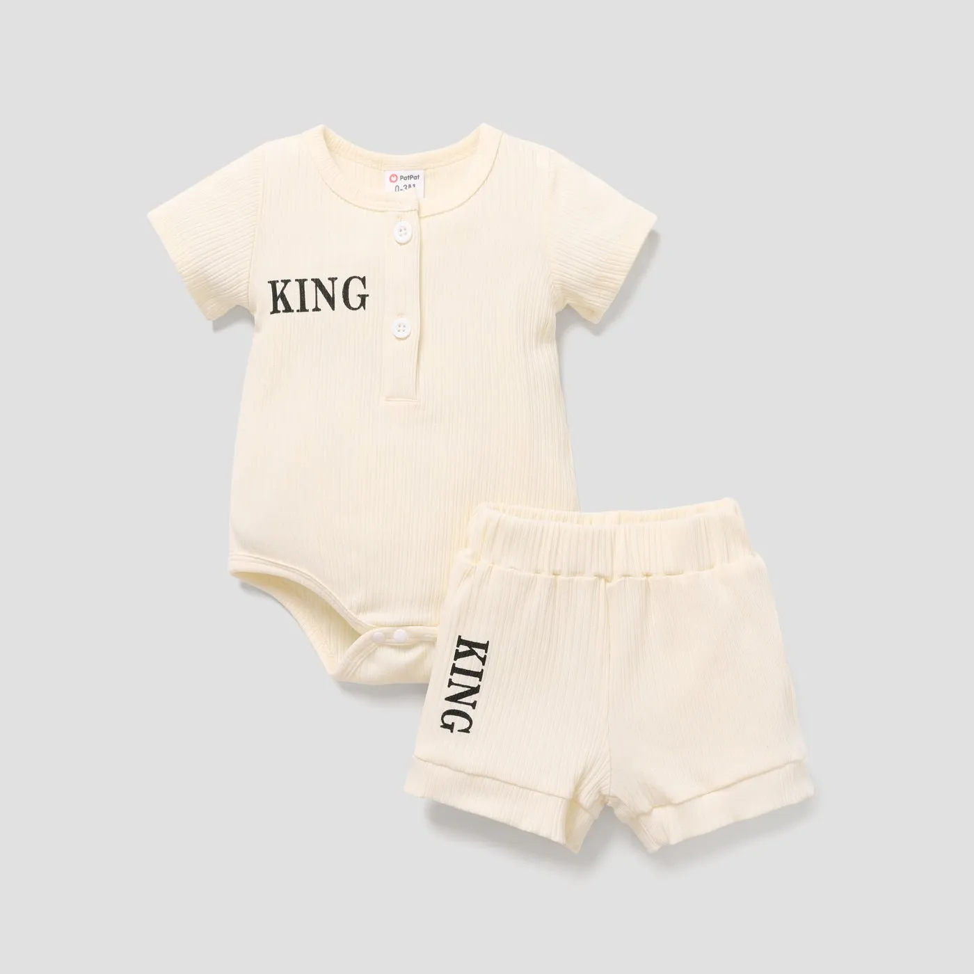 2pcs Baby Boy 95% Cotton Ribbed Letter Print Short-sleeve Romper & Shorts Set