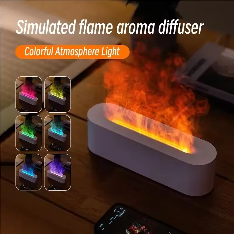 3D Simulated Flame Aromatherapy Machine Colorful Night Light Desktop Humidifier