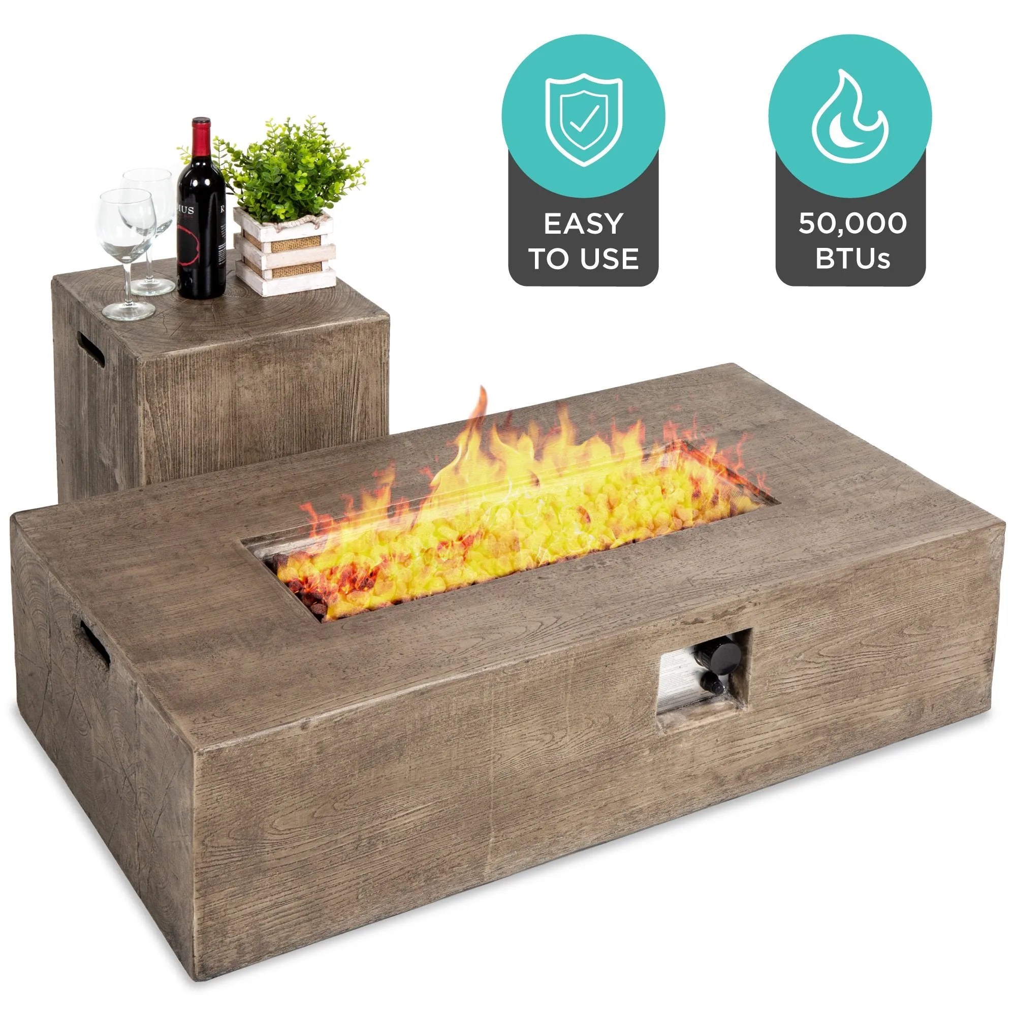 48x27in 50,000 BTU Propane Fire Pit Table w/ Side Table Tank Storage, Cover