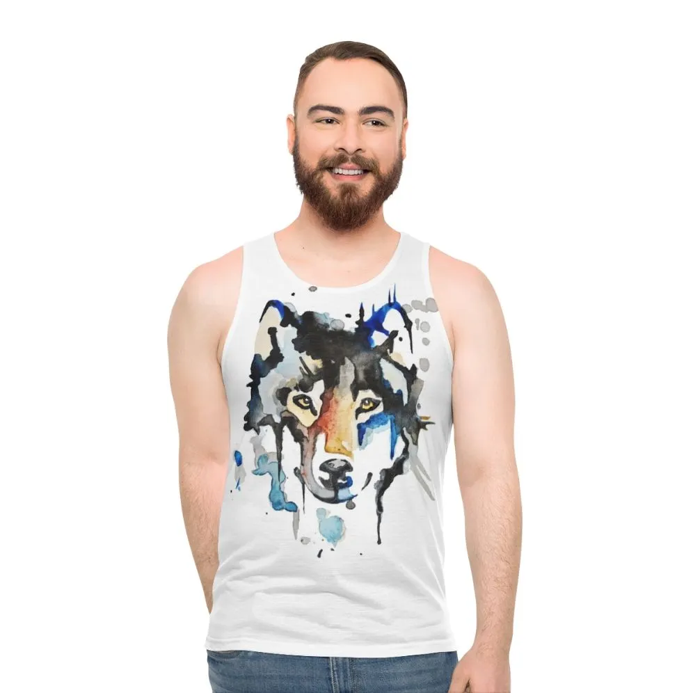 Abstract Watercolor Wolf Unisex Tank Top