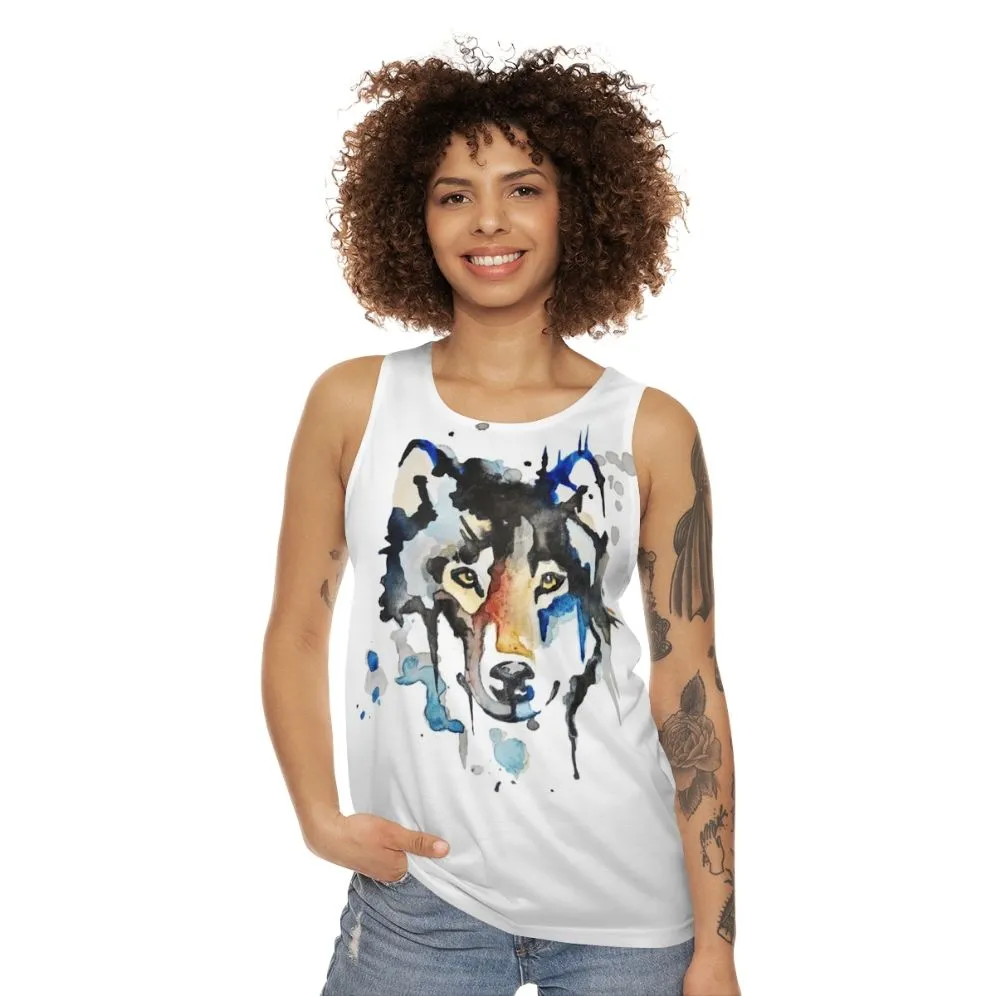 Abstract Watercolor Wolf Unisex Tank Top