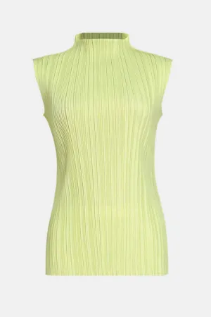 Accordion Pleated Mock Neck Sleeveless Top