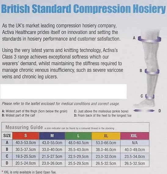 Activa Class 3 Below Knee Compression Support Stockings Open Toe 25-35mmHg