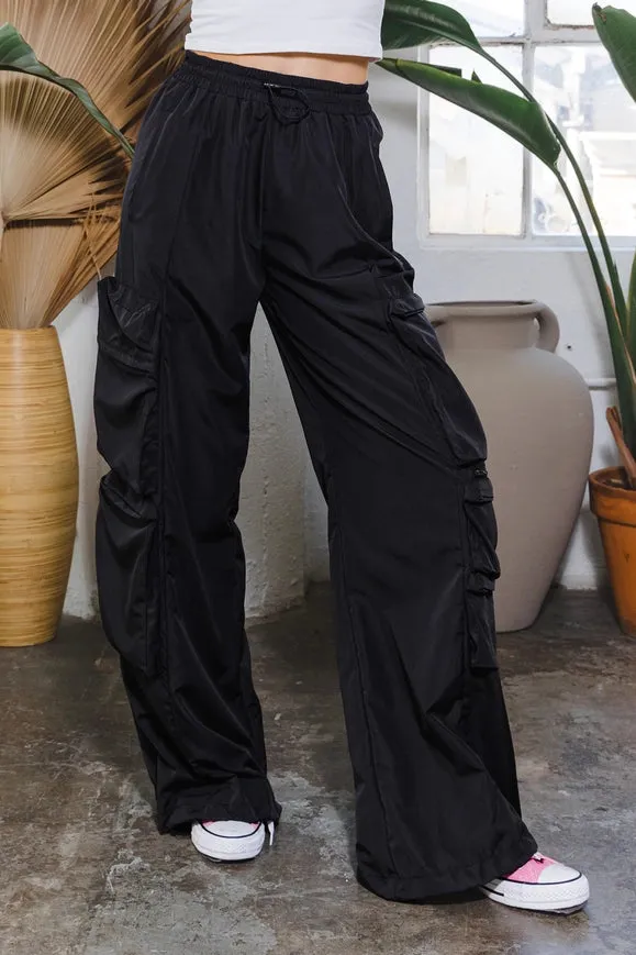 Active Cargo Pants with Adjustable String Black