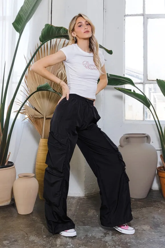 Active Cargo Pants with Adjustable String Black