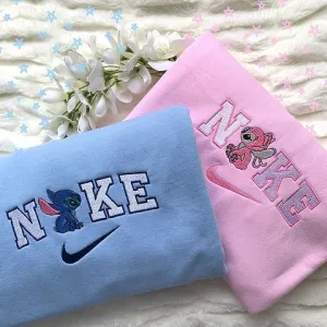 Angel and Stitch Couples Matching Embroidery Sweatshirt