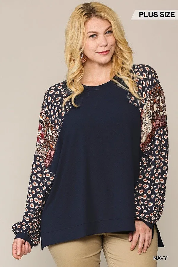 Animal And Paisley Print Mixed Tunic Top With Side Slit