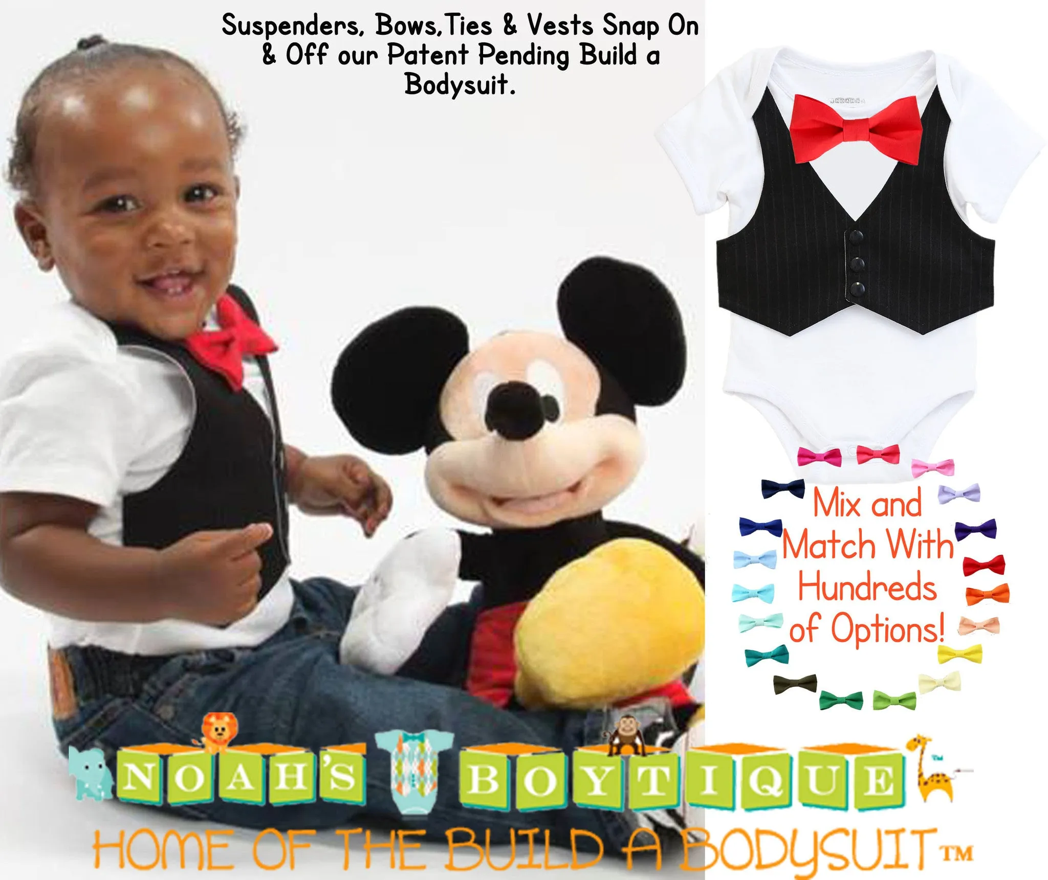 Baby Boy Vest Bow Tie Outfit Black Vest Red Bow Tie