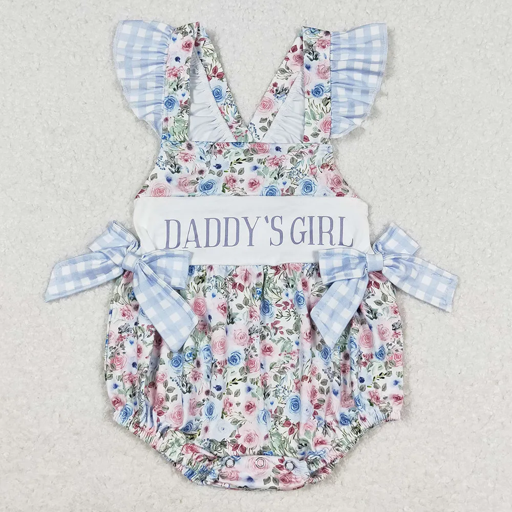 Baby Girls Rompers Blue Floral Daddy's Girl Bows Rompers SR1240