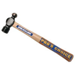 Ball Pein Hammer, Straight Hickory Handle, 12 in, Forged Steel 12 oz Head