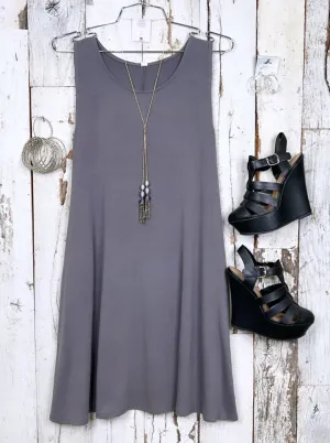 Basic Pocket Tank Dress - Grey