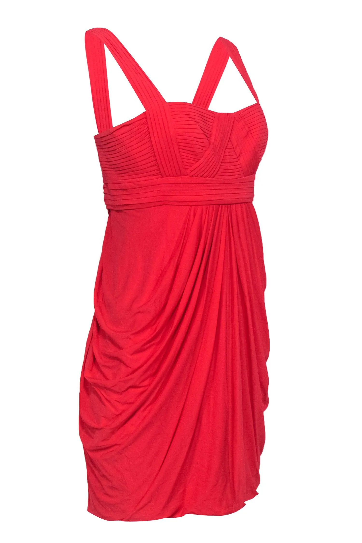 BCBG Max Azria - Coral Pleated Bodice Draped Skirt Sleeveless Mini Dress Sz M