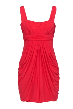 BCBG Max Azria - Coral Pleated Bodice Draped Skirt Sleeveless Mini Dress Sz M