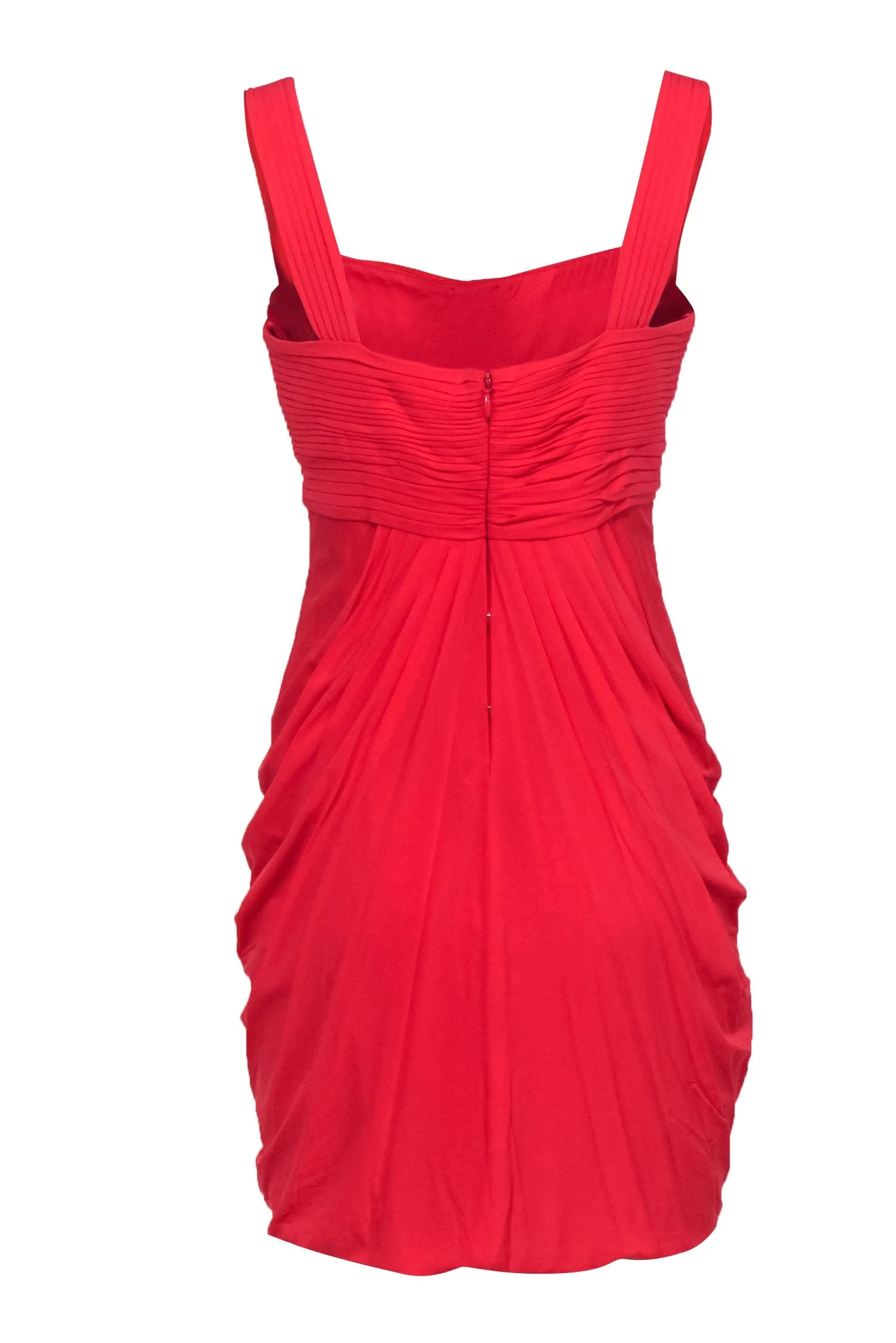 BCBG Max Azria - Coral Pleated Bodice Draped Skirt Sleeveless Mini Dress Sz M