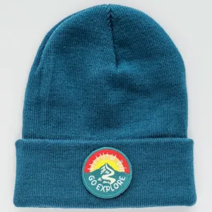 Beanie - Teal Blue With Go Explore Patch