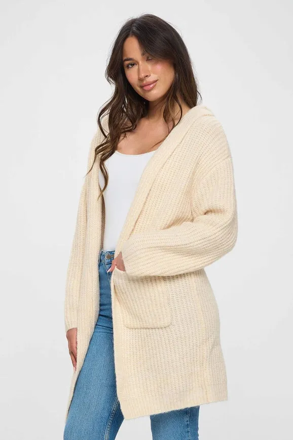 Beige Long Comfy Shrug Design Hoodie Pullover