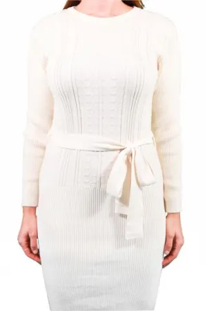 Belted Sweater Dress in Ivory