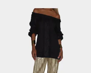 Black Knit Off the Shoulder Top  - The Park Avenue