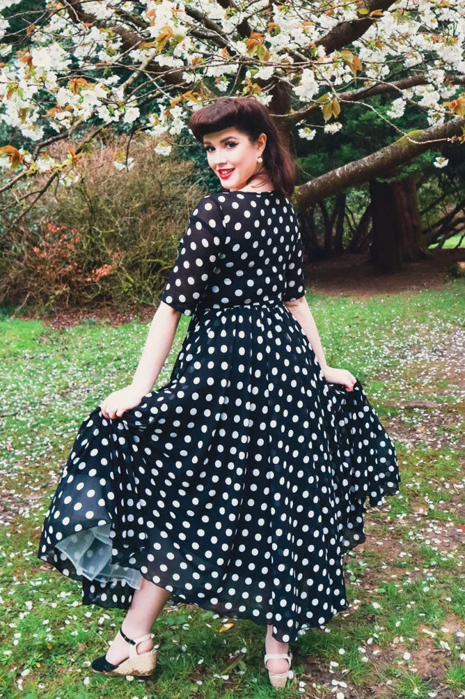 Black Swing Polka Dot Chiffon Dress 3465