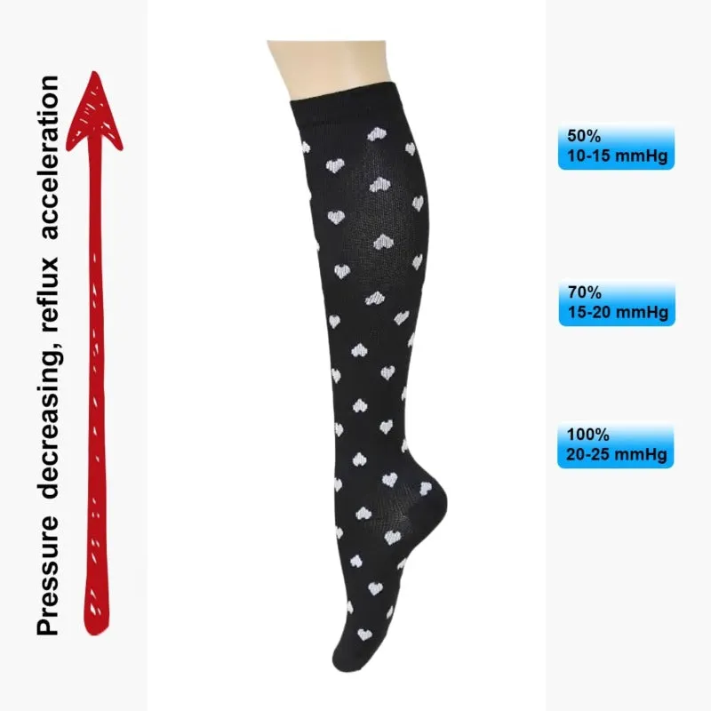 Black with Gray Heart Patterned Knee High (Compression Socks)