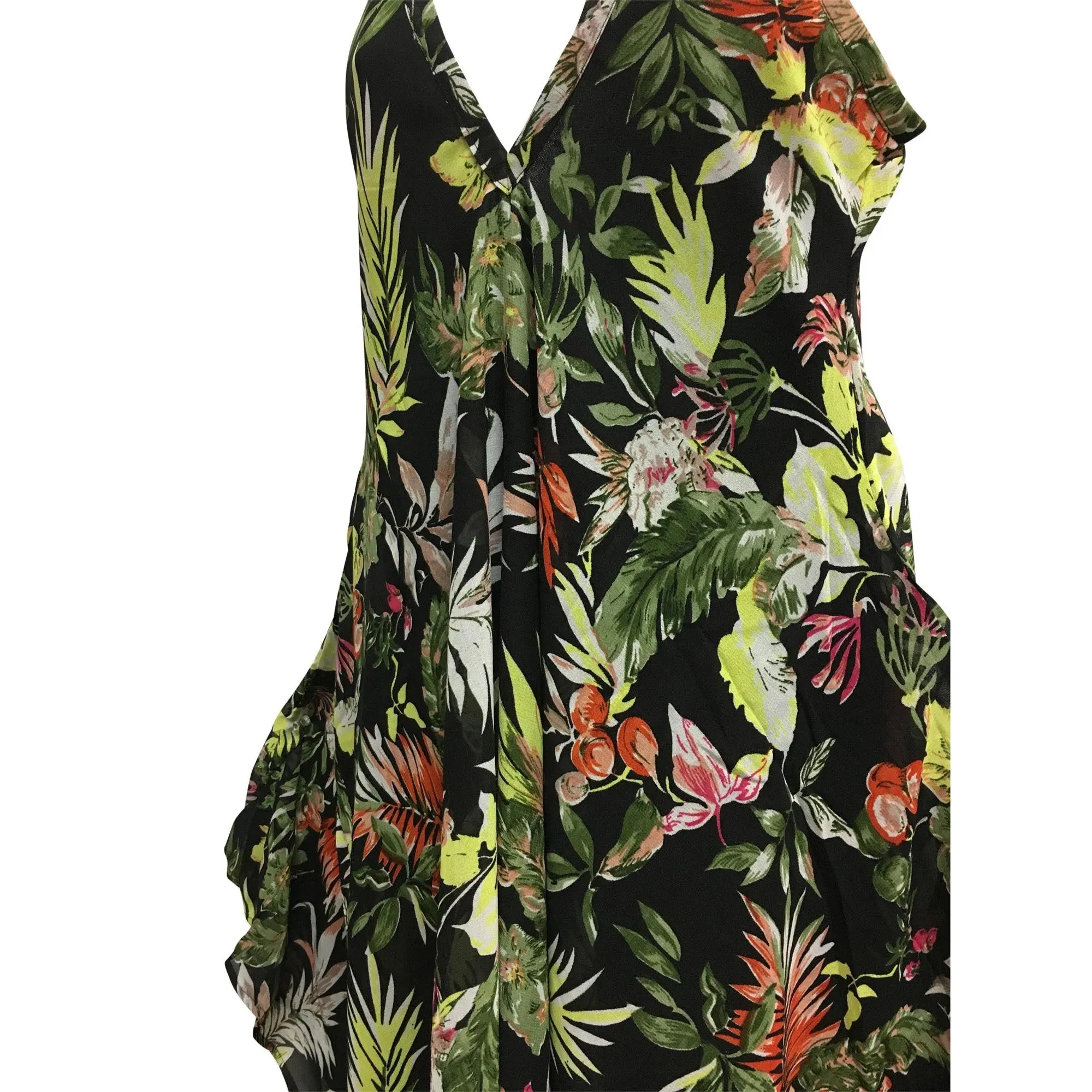 Bohemian V-Neck Floral Geometric Print Long Sundress Shark bite Hem Dress Spaghetti Strap Dress #7 Black Floral