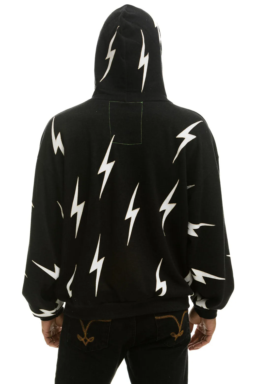 BOLT STITCH REPEAT RELAXED PULLOVER HOODIE WITH POCKET ZIPPERS - BLACK // WHITE