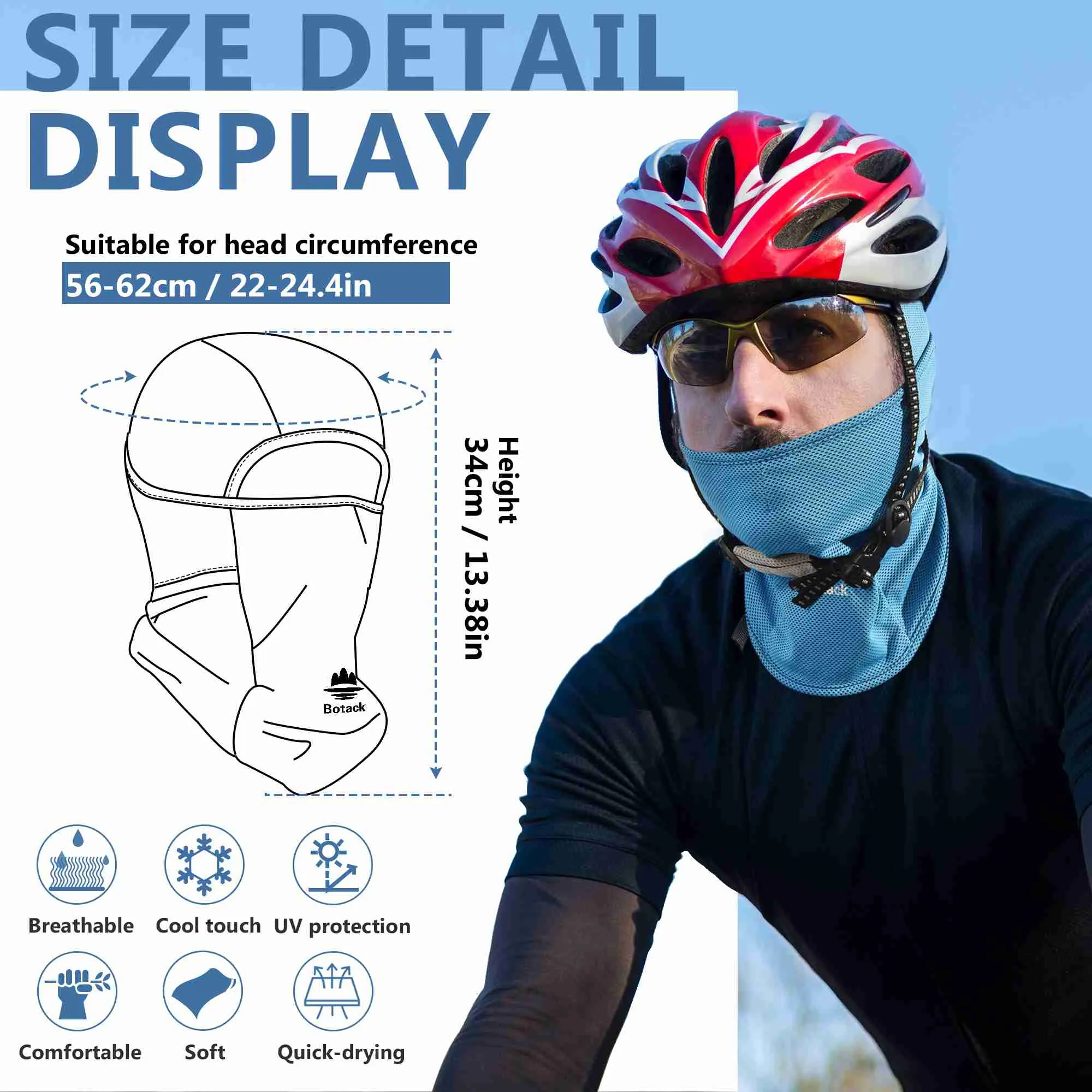 Botack Sun Protection Balaclava Mask - Breathable Full Head Cover for Cycling Fishing