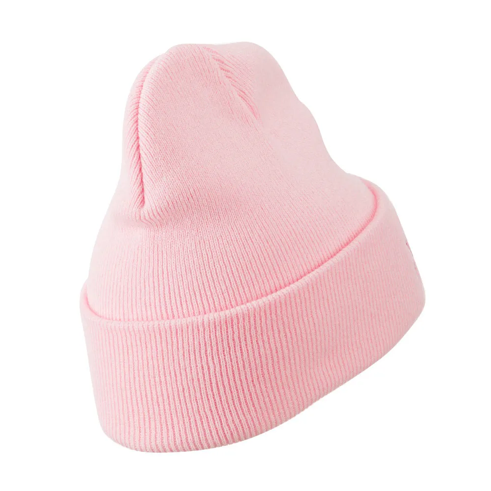 Breast Cancer Ribbon Embroidered Cuff Beanie