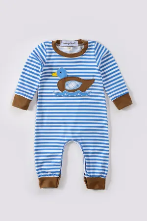 Brown duck applique boy romper