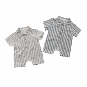 Button Front Striped Romper