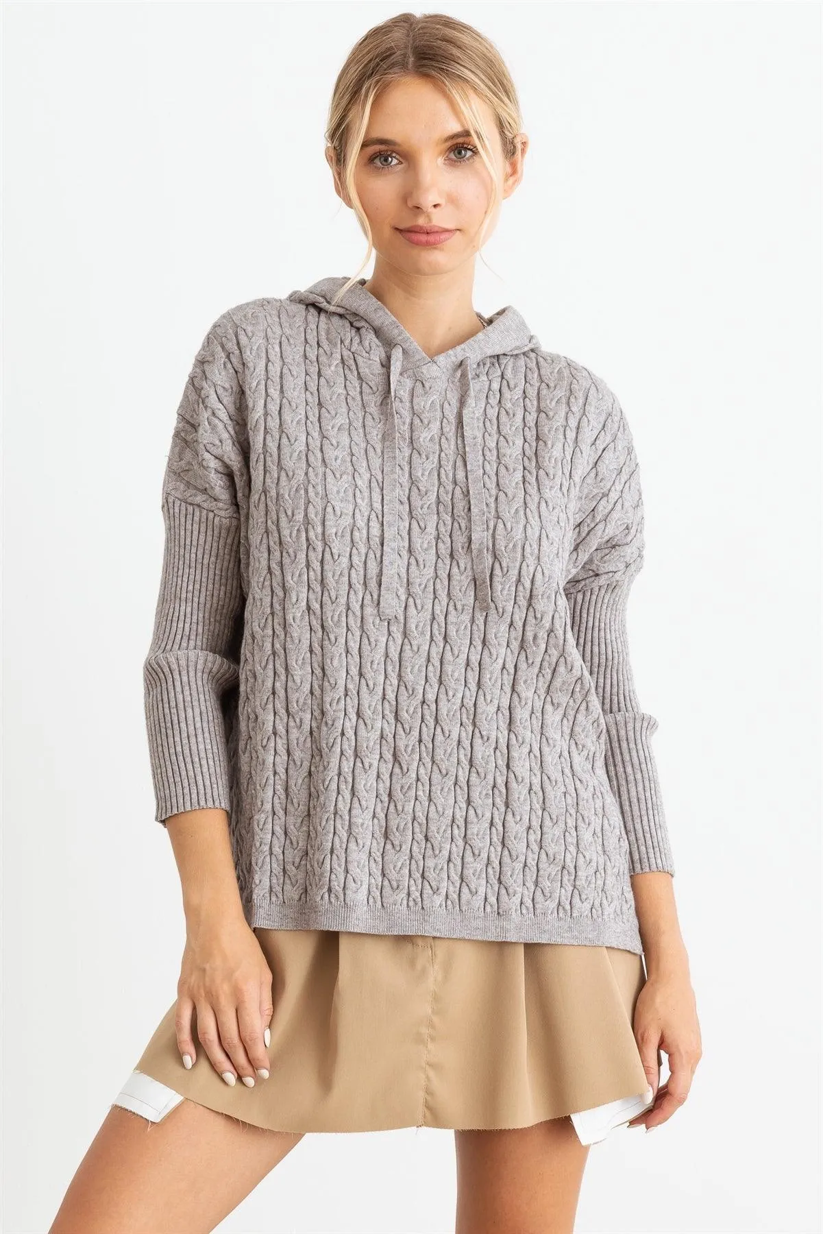 Cable Knit Long Sleeve Hooded Sweater