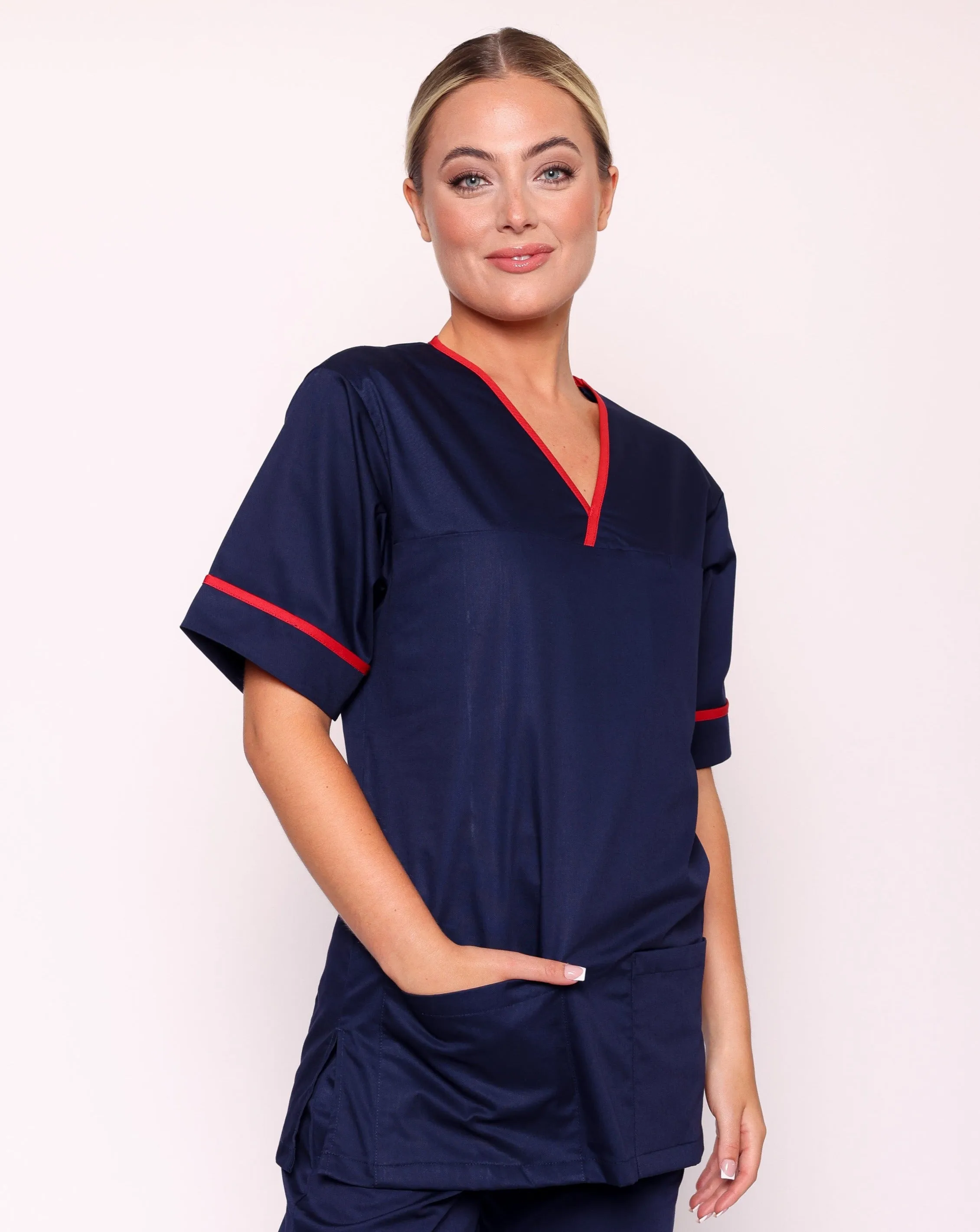 Casey Unisex Smart Scrub Tunic - Navy / Red