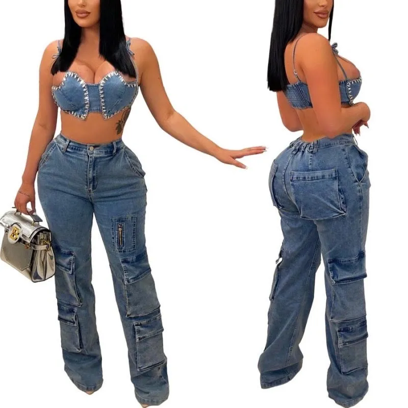 Casual high waisted cargo jeans