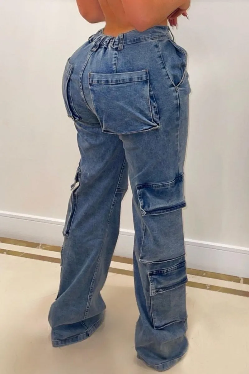 Casual high waisted cargo jeans