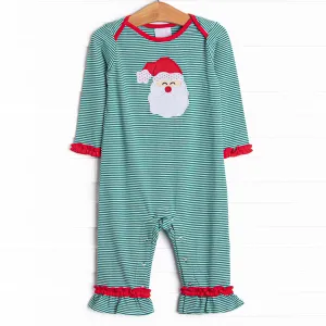 Checking It Twice Applique Ruffle Long Romper, Red and Green