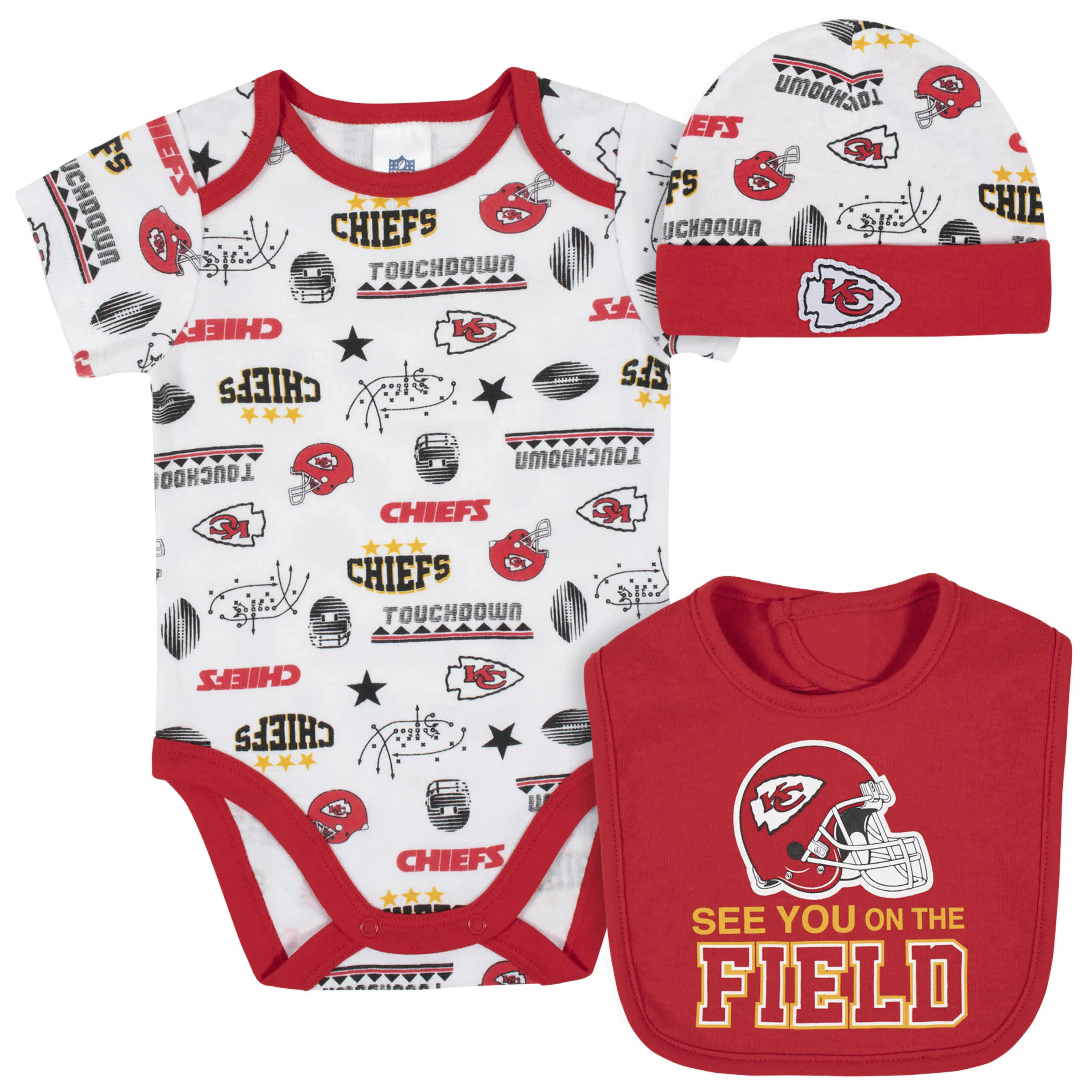 Chiefs Baby Boys 3-Piece Bodysuit, Bib, and Cap Set