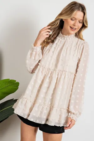 Chiffon Ruffle Tunic Top, Ivory