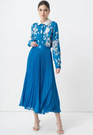 Choice Solid Pleated Maxi Skirt Blue