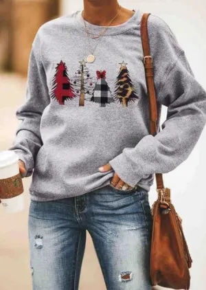 Christmas trees gray sweatshirt