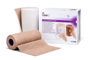 Coban 20096 2 Layer Compression Bandage System 2 6 Inch X 3.8 Yard / 6 Inch X 4.9 Yard 35-40 mmHg Self-adherent Closure Tan / White NonSterile. Case of 8