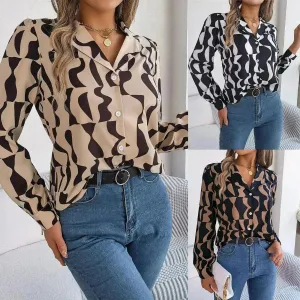 Commuting Elegant Contrast Color Striped Suit Collar Long Sleeve Shirt Formal Top for Women Office Wear Top