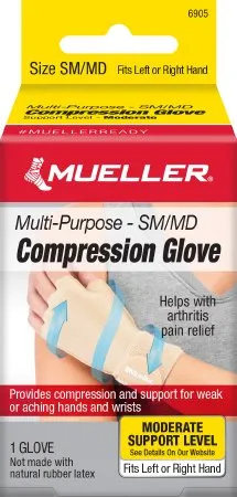 Compression Glove Mueller® Compression & Support Gloves Fingerless Small / Medium Over-the-Wrist Length Ambidextrous Stretch Fabric - Mueller Sports Medicine  Mfr# 6905