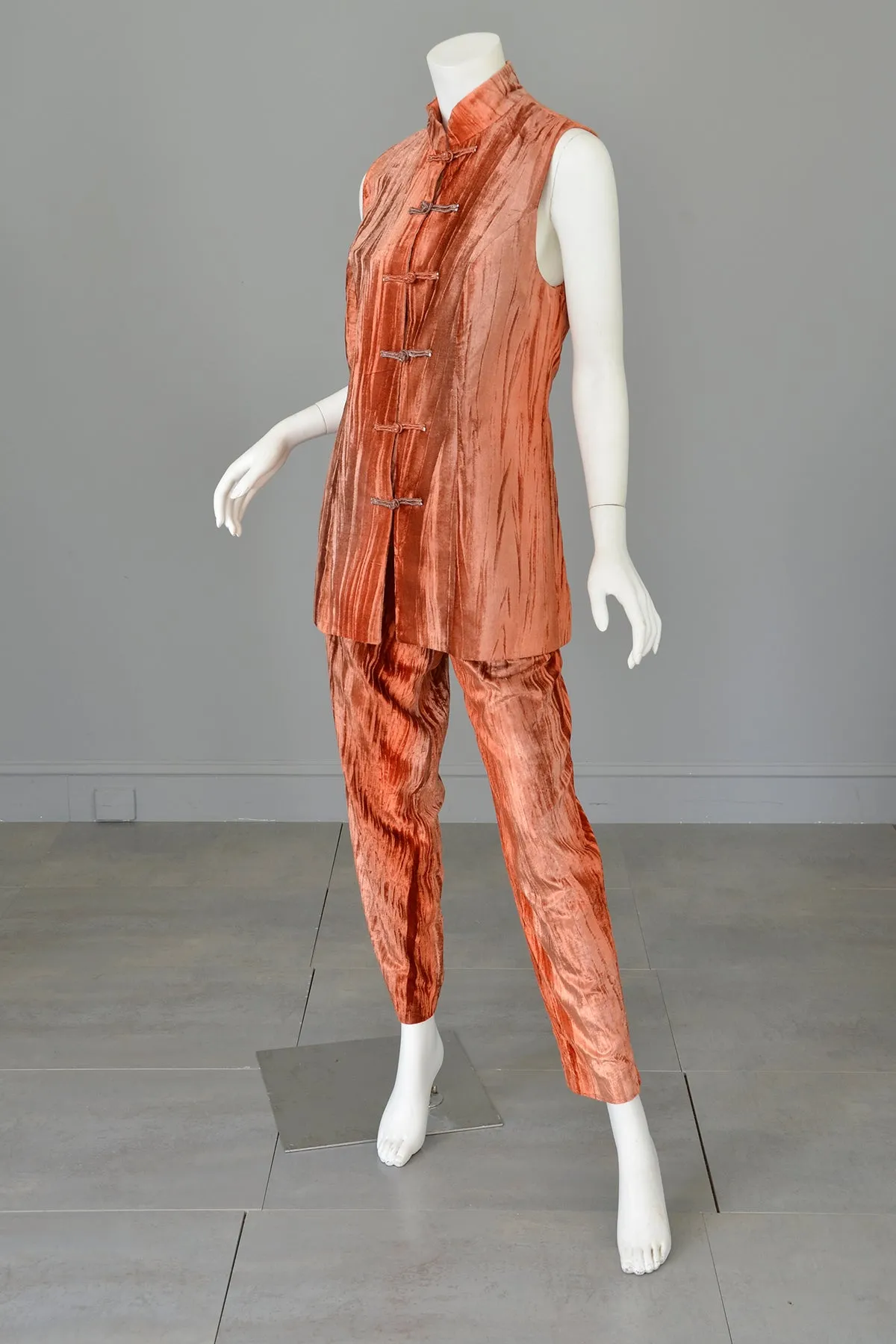 Crushed Velvet Rose Gold Copper Tunic Vest and Pants