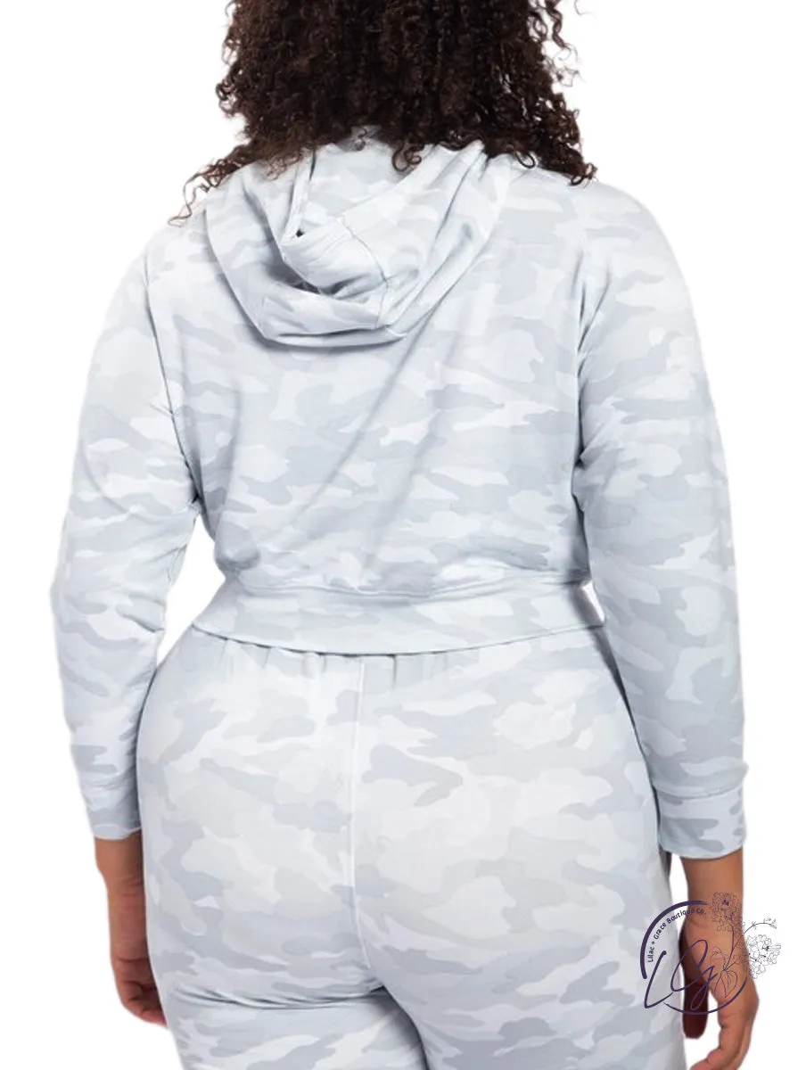 Curvy Too Fine Camo Cropped Hoodie