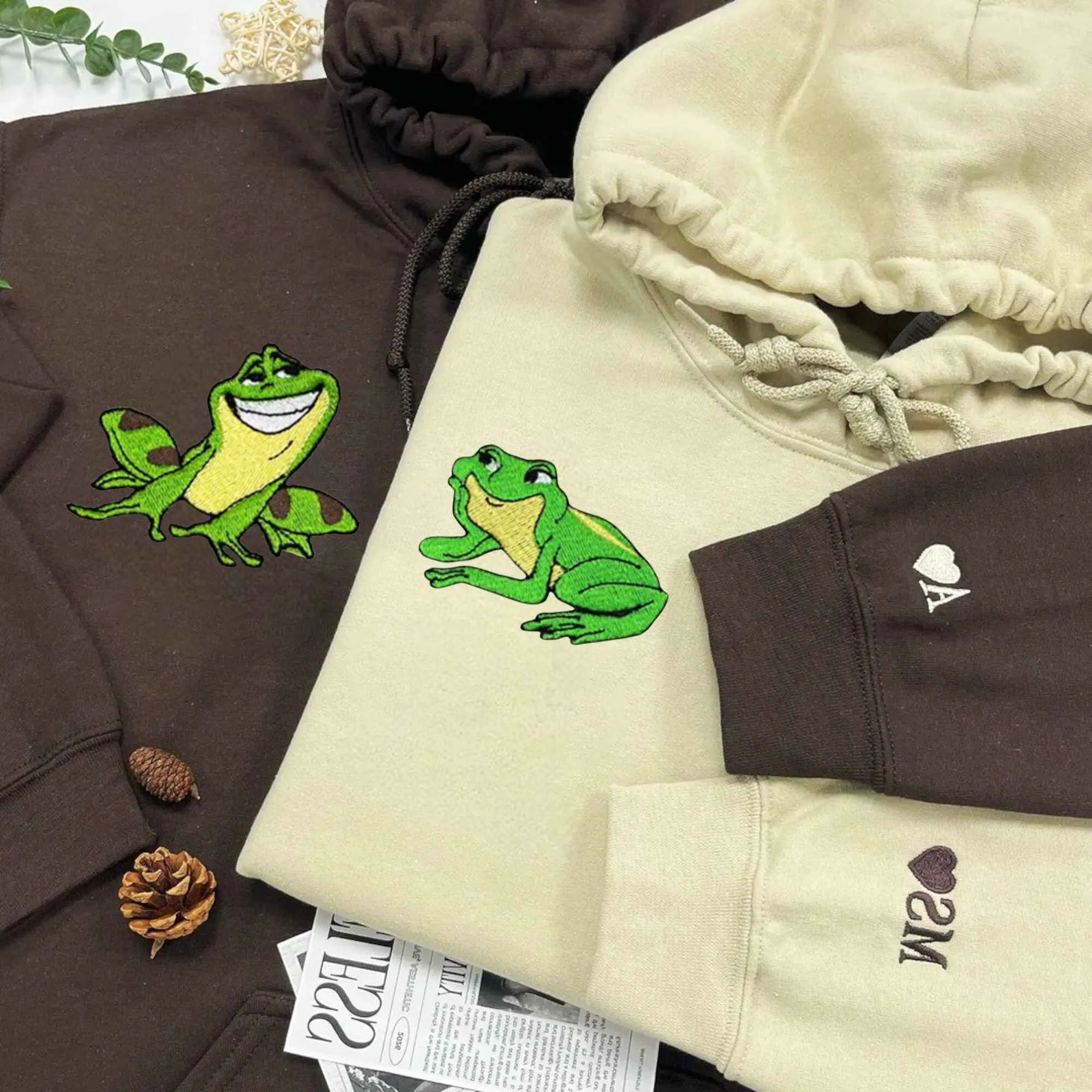 Custom Embroidered Frog Prince Couple Hoodies | Fun Matching Sweatshirts For Couples