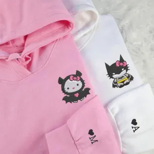 Cute Kitten & Bat Couple Hoodies – Cute Matching Hoodies for Couples